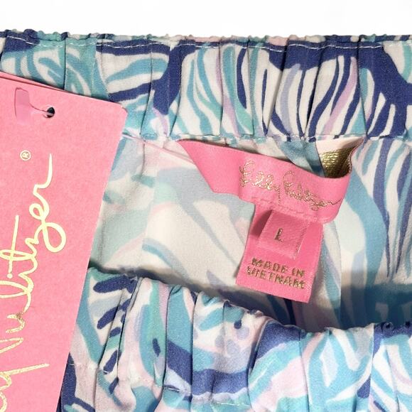 Lilly Pulitzer Lizzie Top Size L NWT Bermuda Blue Fish Print Resort Coastal Chic - Picture 3 of 8